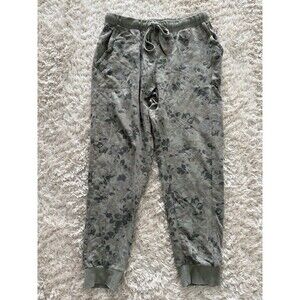 Anthropologie Saturday Sunday Jogger Pants Small Green Floral Pockets Pull-On